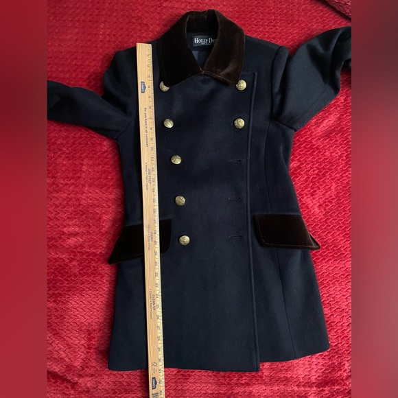 Holly Deb Vintage WOOL Blend Women Coat Black Double Breasted in Military Style - Picture 4 of 16